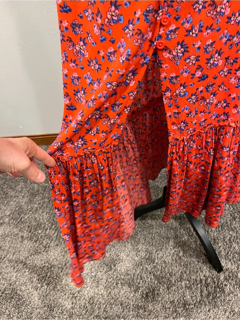Band of gypsies Red Floral Button-Front Maxi Skirt size small